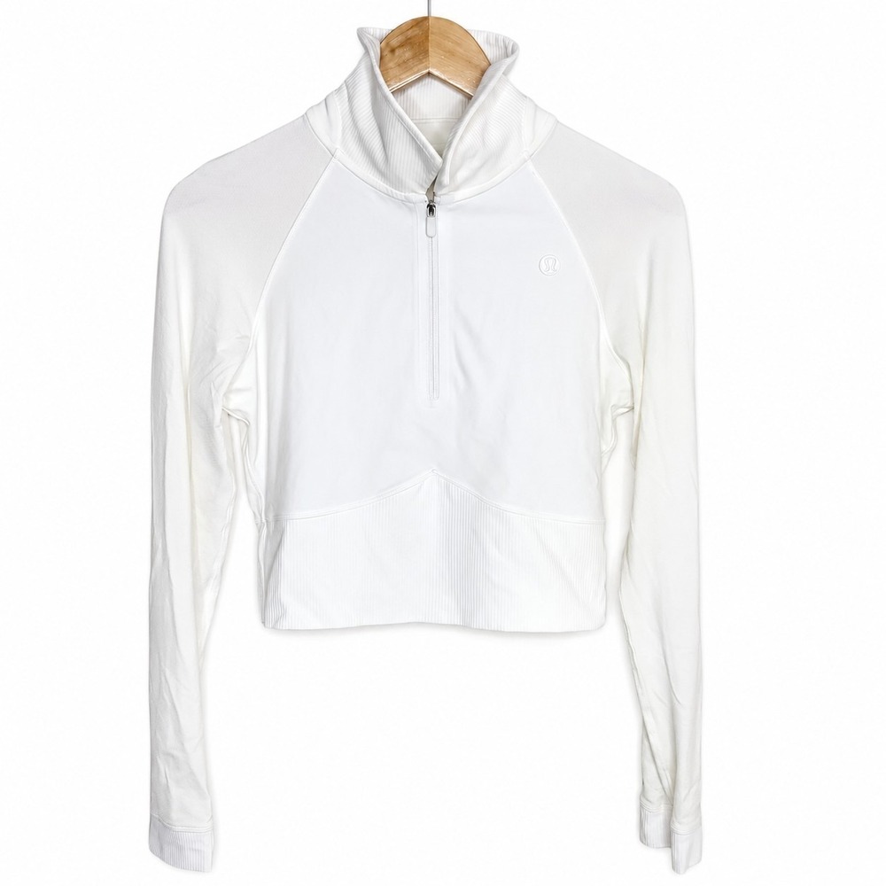 Lululemon Take It In Stride Half Zip Long Sleeve Crop Top White Womens 8